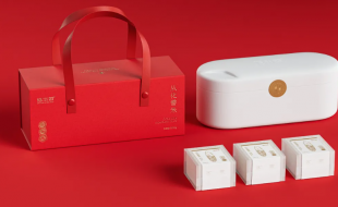 造型独特的红白色调的稻米产品包装盒-樱美包装